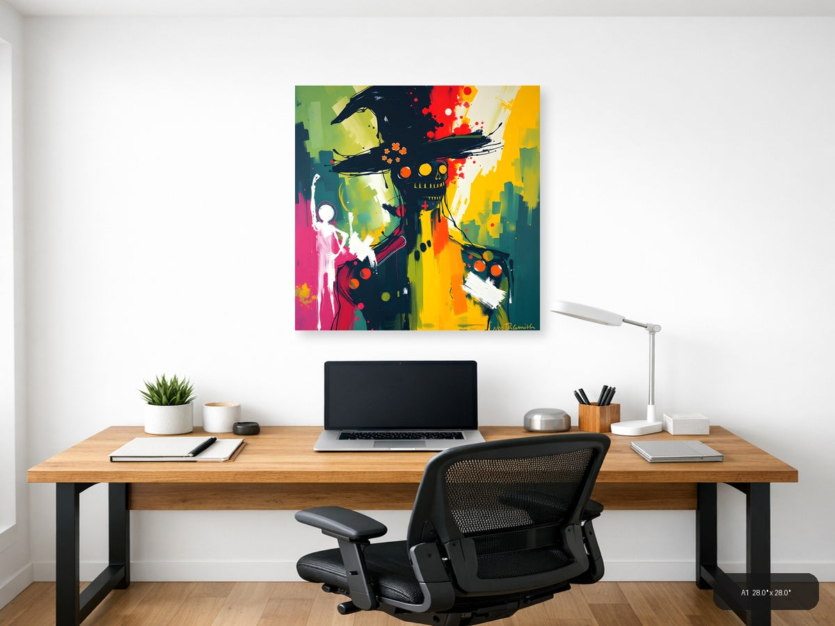 Abstract Colorful Skull with Crow Hat Modern Wall Art — A1 / Office