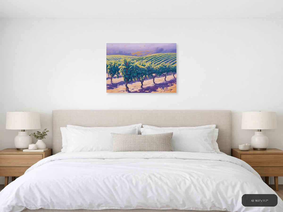 Vineyard Landscape Purple Sky Abstract Wall Art — A3 / Bedroom