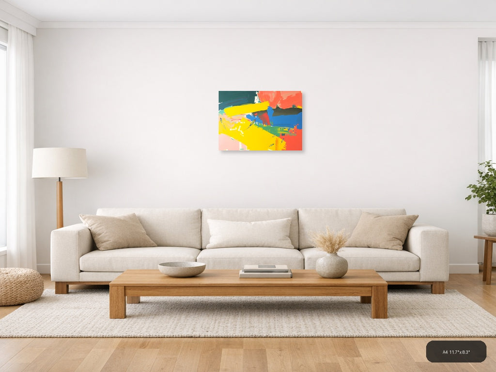 Vibrant Abstract Landscape with Boats - Modern Wall Art — A4 / Living Room