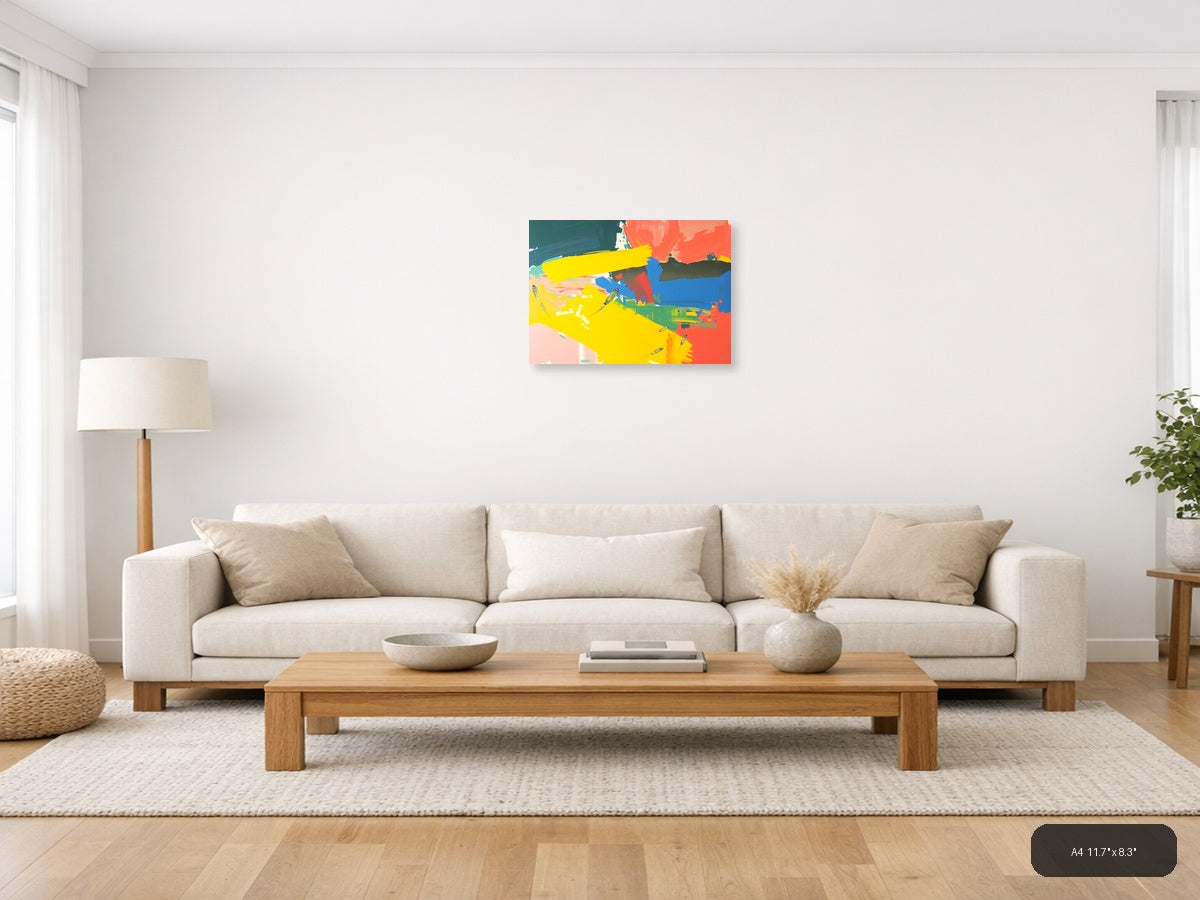 Vibrant Abstract Landscape with Boats - Modern Wall Art — A4 / Living Room
