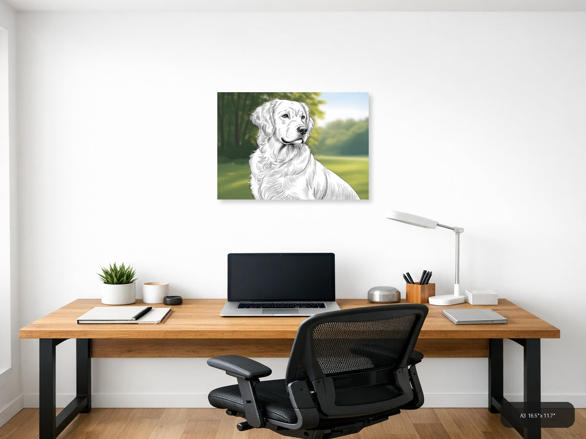 Golden Retriever Portrait Line Art Wall Art — A3 / Office