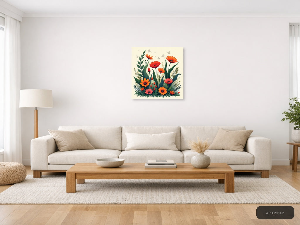 Red Orange Gerbera Daisies Botanical Square Wall Art — A3 / Living Room