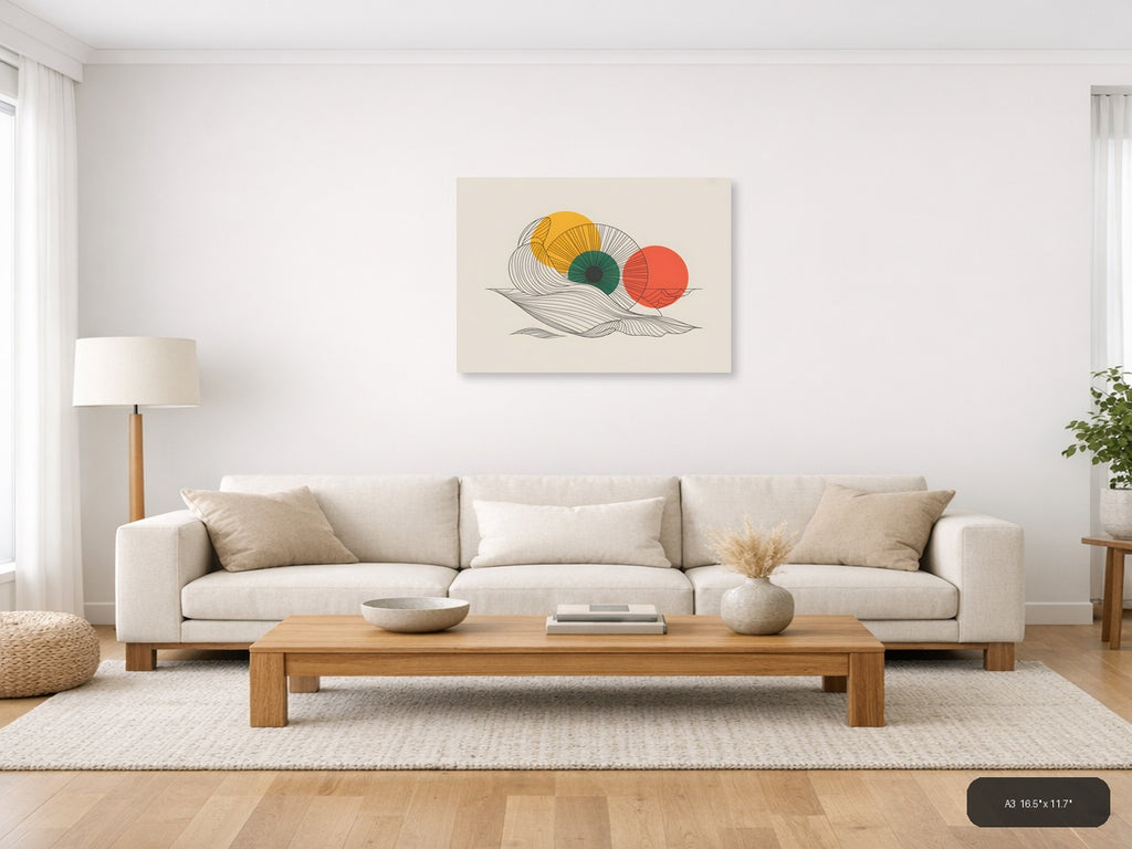 Abstract Eye Line Art with Colorful Circles Wall Art — A3 / Living Room