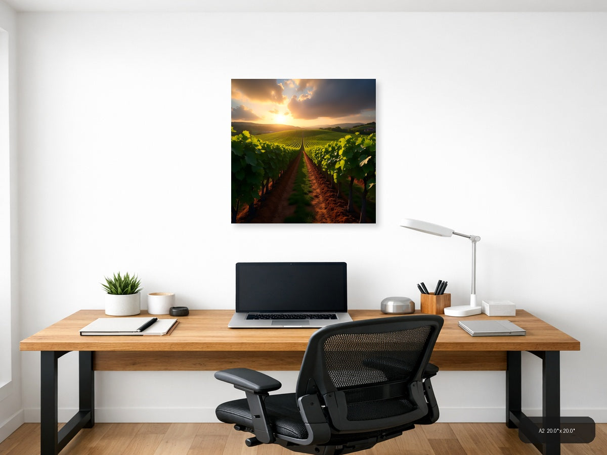 Golden Sunset Vineyard Landscape Photography Wall Art — A2 / Office