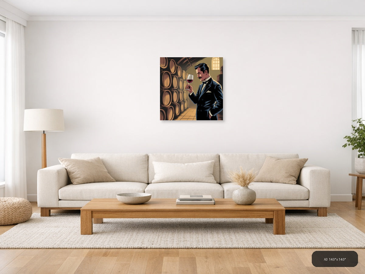 Vintage Wine Connoisseur in Cellar Wall Art — A3 / Living Room