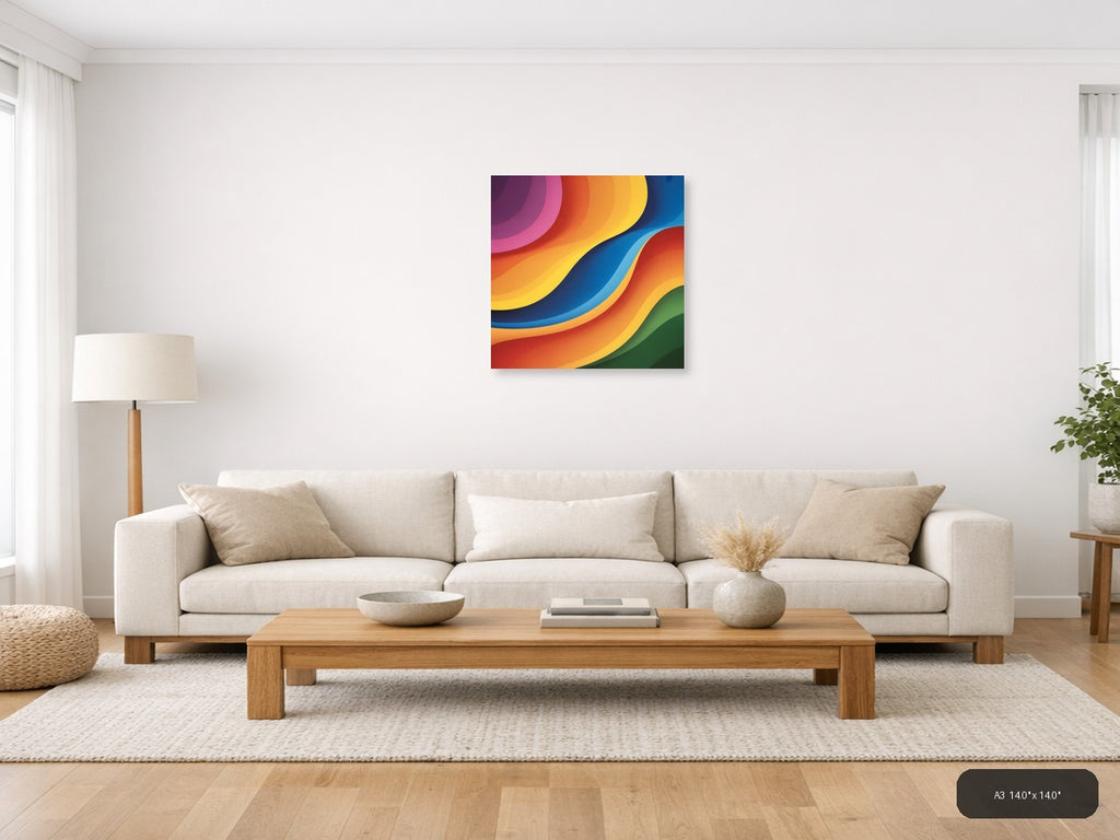 Colorful Abstract Layered Waves Photography Wall Art — A3 / Living Room