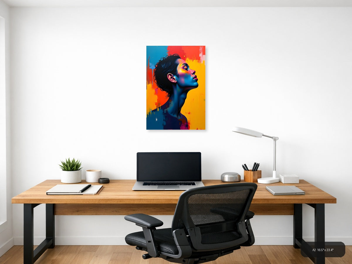 Vibrant Abstract Portrait with Neon Glow Wall Art — A2 / Office