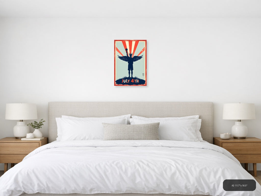 Vintage July 4th Statue of Liberty Patriotic Wall Art — A3 / Bedroom