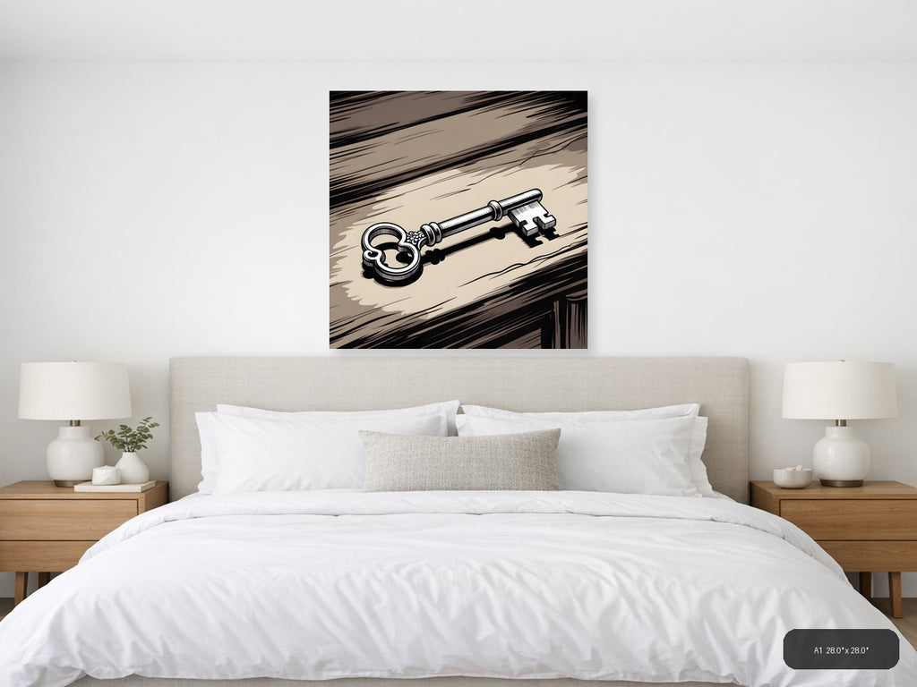 Ornate Skeleton Key Line Art Wall Art — A1 / Bedroom