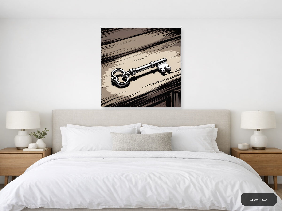 Ornate Skeleton Key Line Art Wall Art — A1 / Bedroom