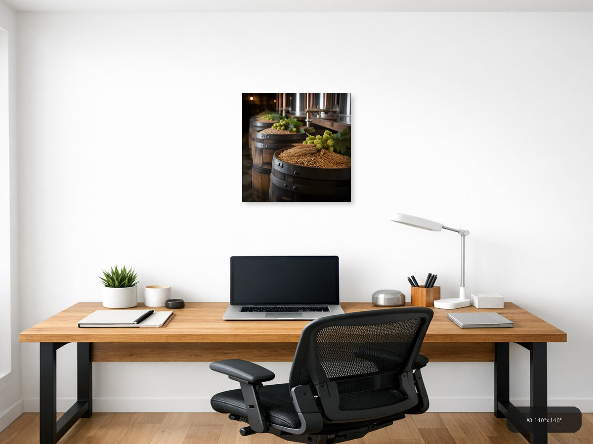 Brewery Barrels with Hops and Grain Photography Wall Art — A3 / Office