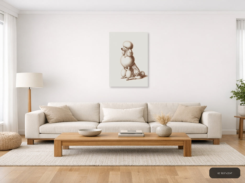 Classic Poodle Portrait Minimalist Wall Art — A2 / Living Room