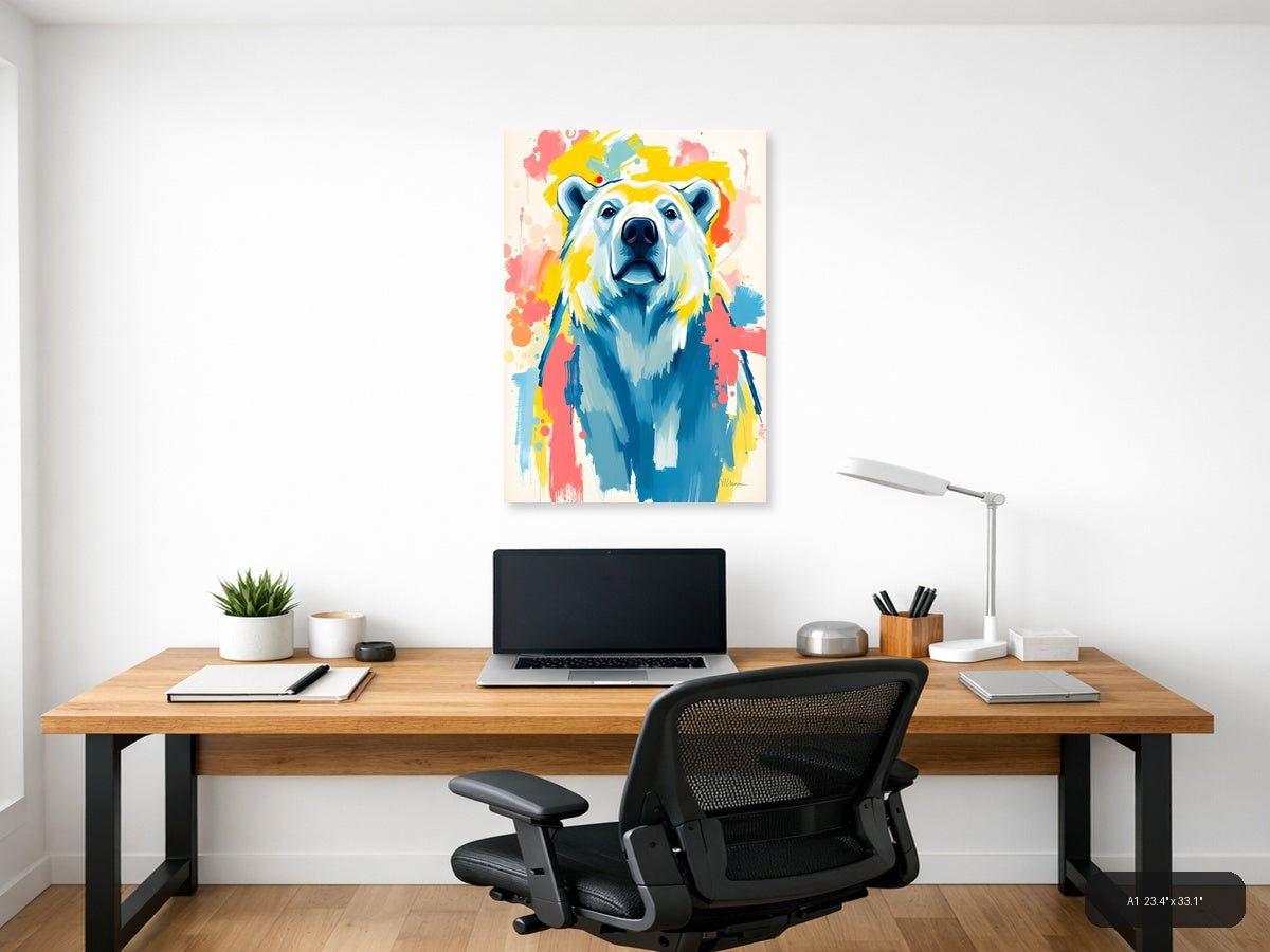 Abstract Polar Bear Portrait Colorful Splatter Wall Art — A1 / Office