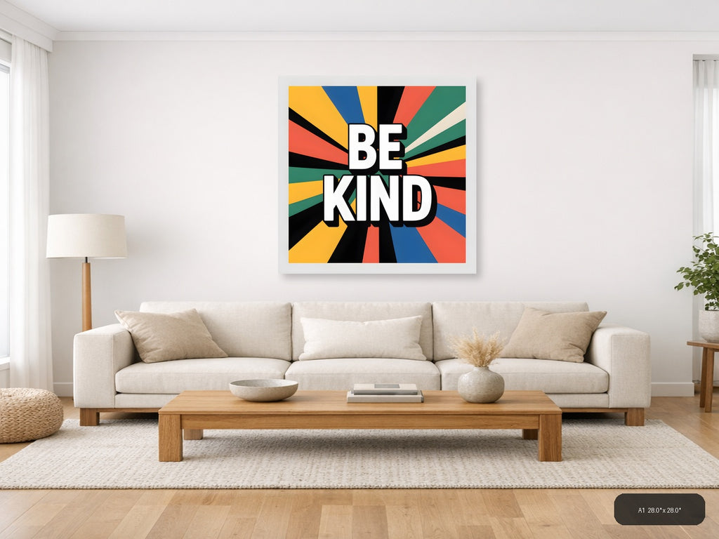 Be Kind Retro Sunburst Motivational Wall Art — A1 / Living Room