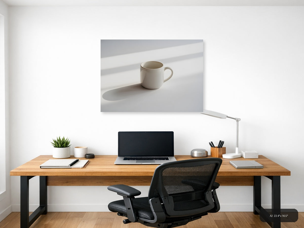Minimalist White Mug Shadow Study Wall Art — A2 / Office