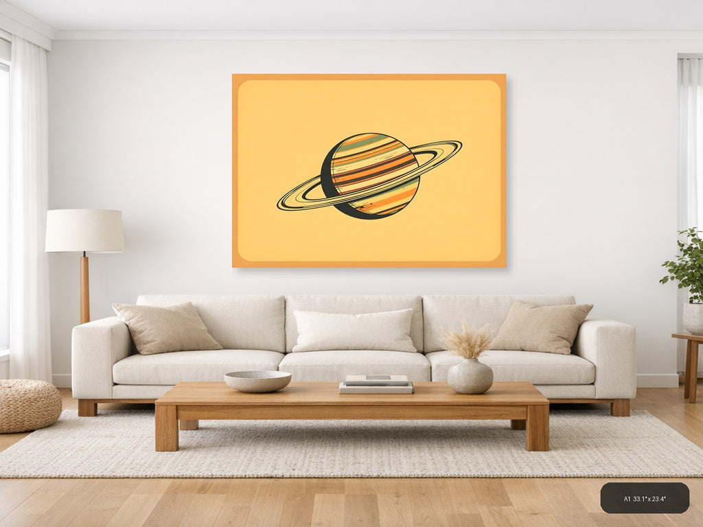 Vintage Saturn Planet with Rings Illustration Wall Art — A1 / Living Room