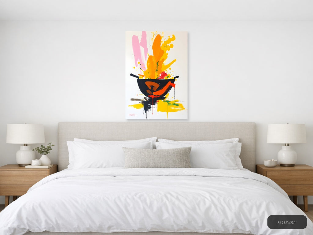Abstract Wok Pan Explosion | Modern Kitchen Wall Art — A1 / Bedroom