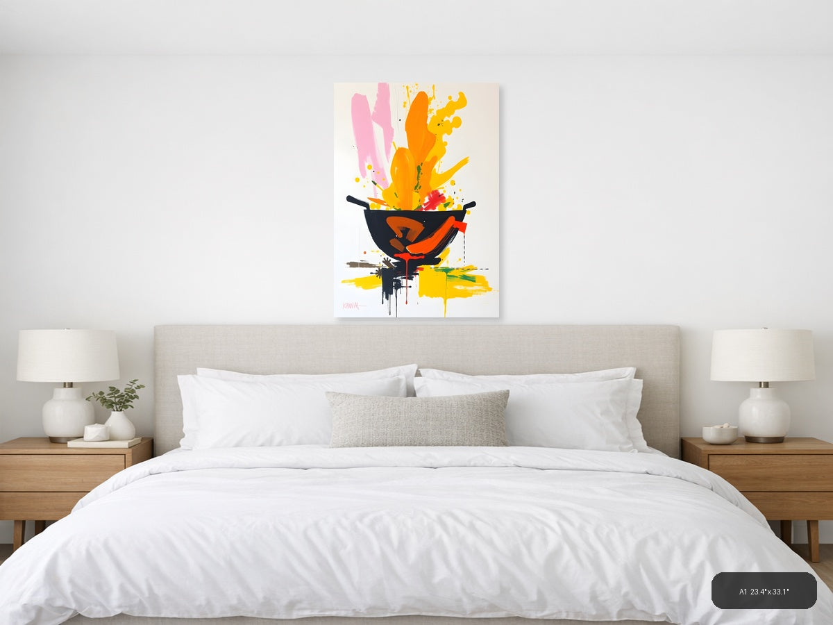 Abstract Wok Pan Explosion | Modern Kitchen Wall Art — A1 / Bedroom