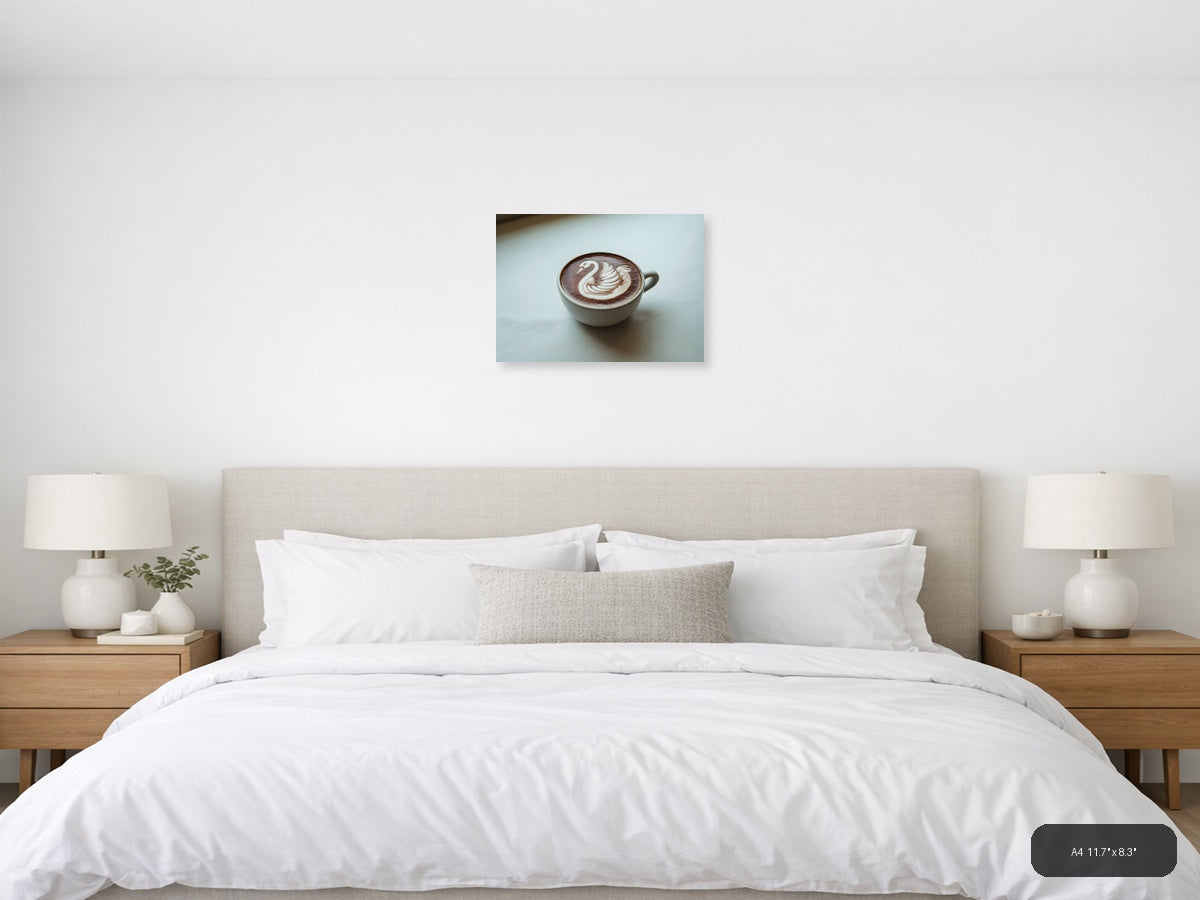 Minimalist Swan Latte Art Coffee Cup Wall Art — A4 / Bedroom