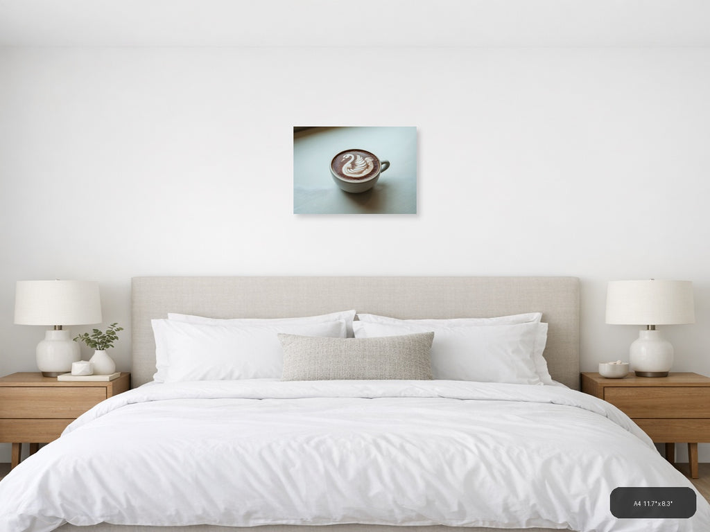 Swan Latte Art Minimalist Coffee Wall Art — A4 / Bedroom