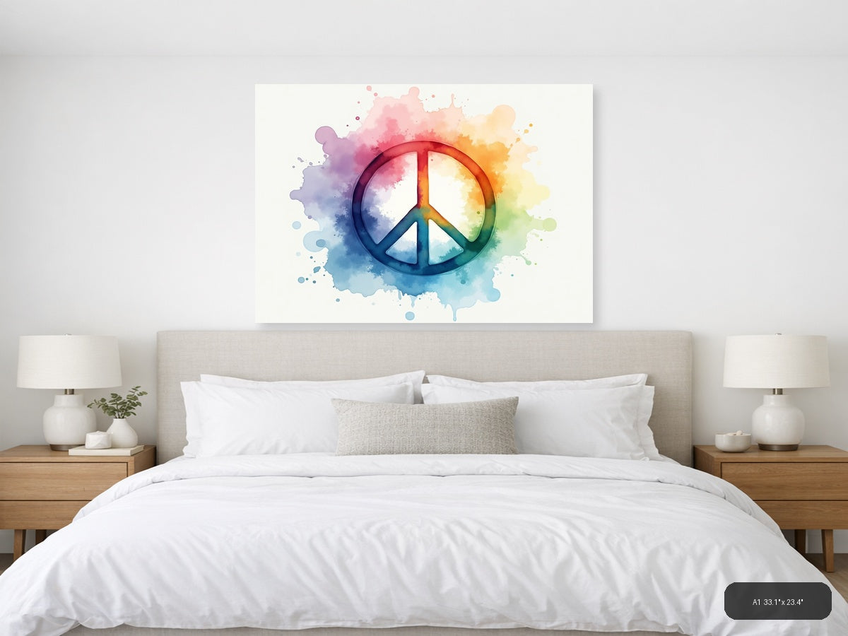 Watercolor Peace Sign Rainbow Splash Wall Art — A1 / Bedroom