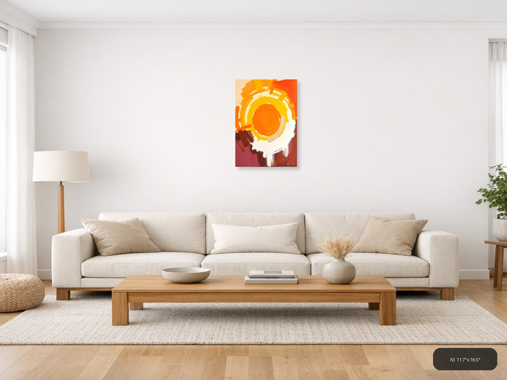 Abstract Concentric Circles Orange Yellow Wall Art — A3 / Living Room