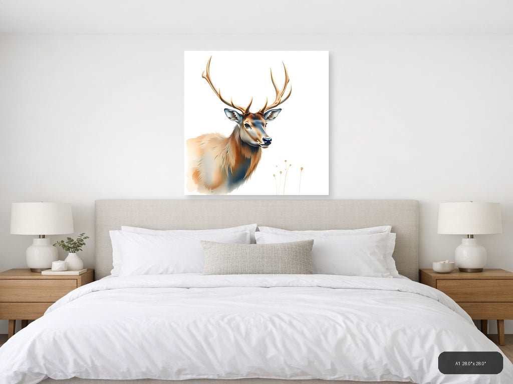 Majestic Deer with Antlers Watercolor Wall Art — A1 / Bedroom