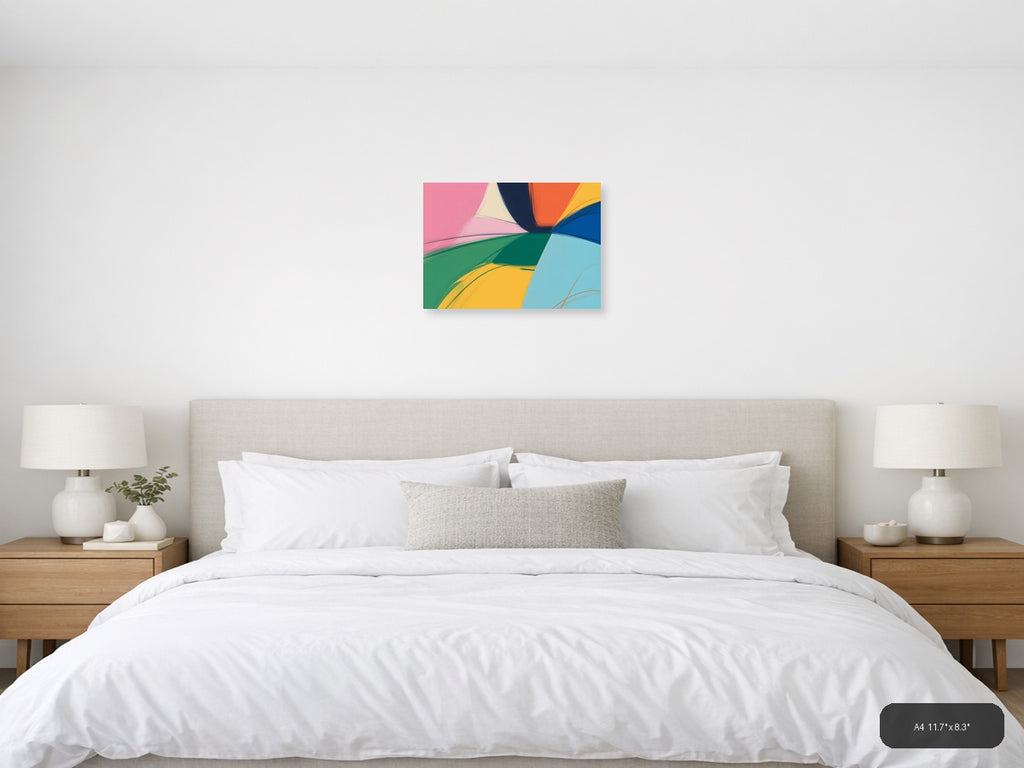Colorful Abstract Curved Shapes Modern Landscape Wall Art — A4 / Bedroom