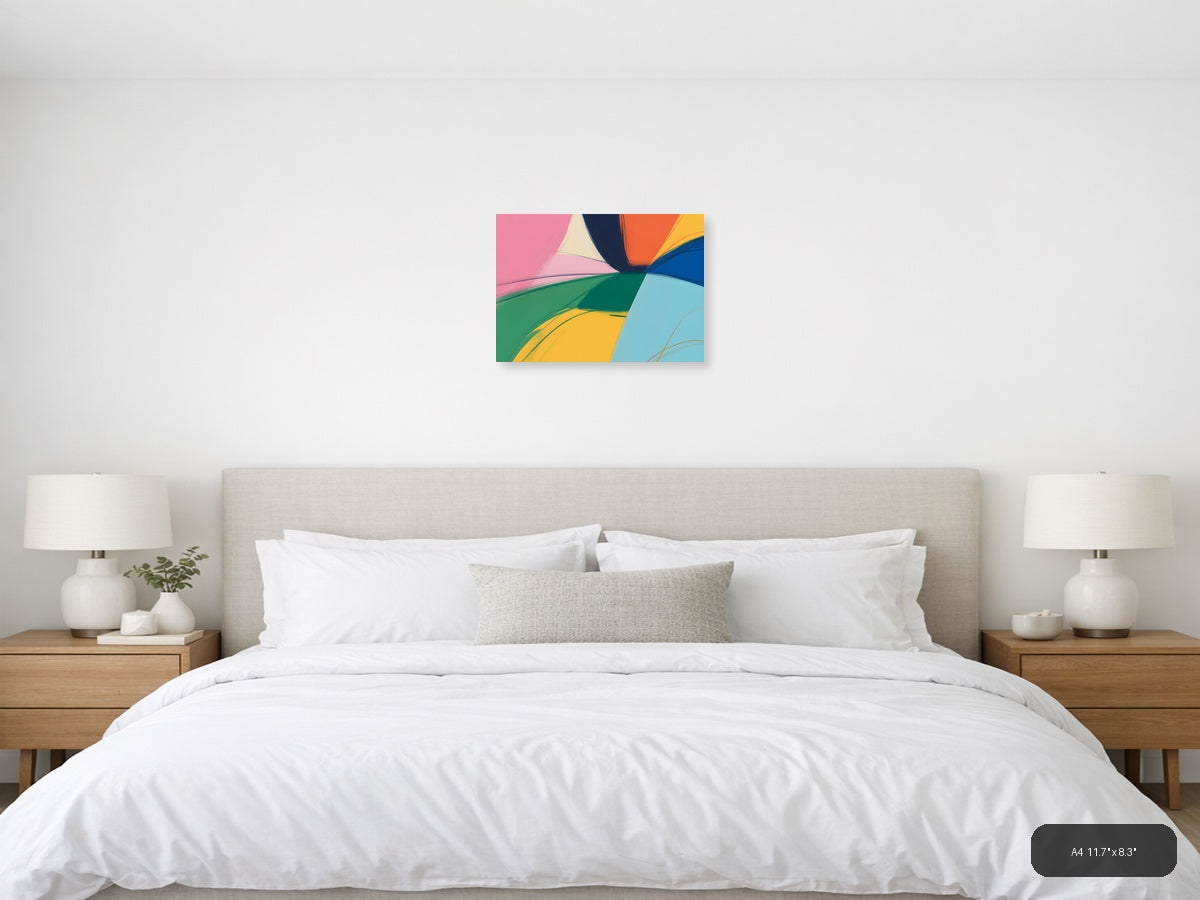 Colorful Abstract Curved Shapes Modern Landscape Wall Art — A4 / Bedroom