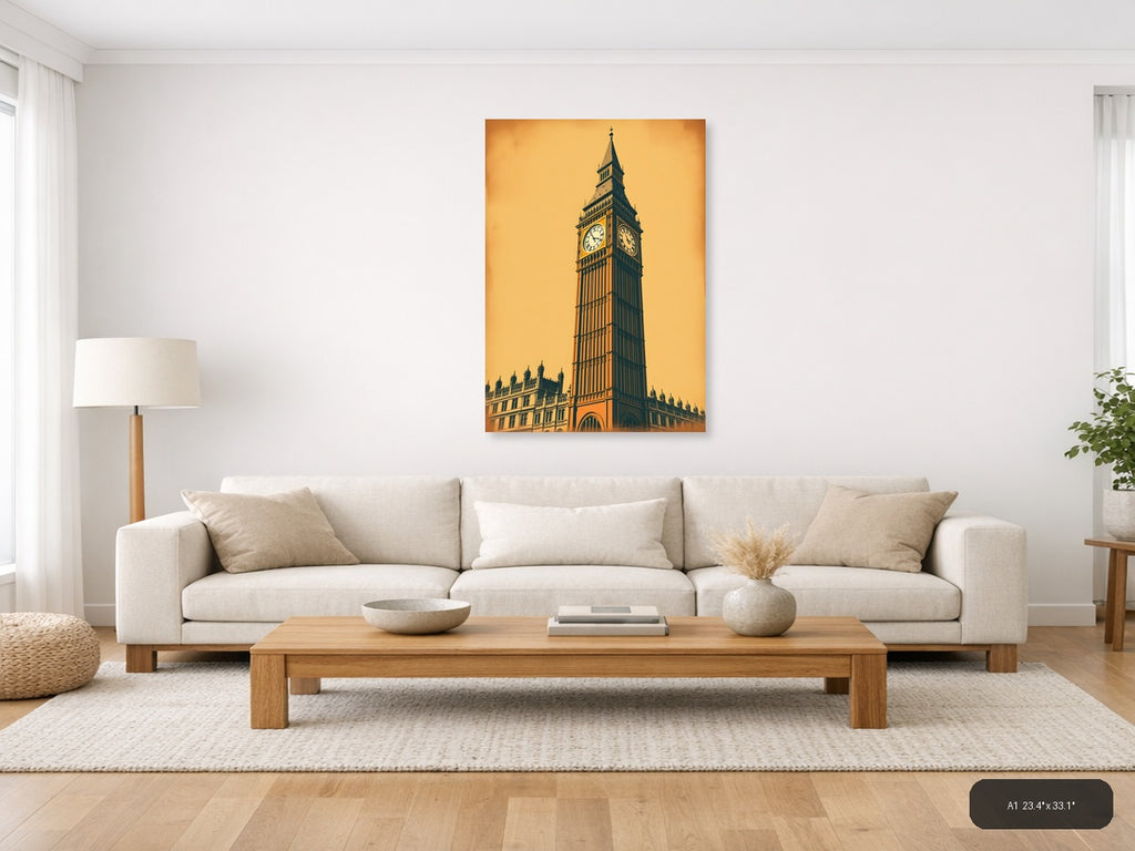 Big Ben Clock Tower Vintage Golden Wall Art — A1 / Living Room