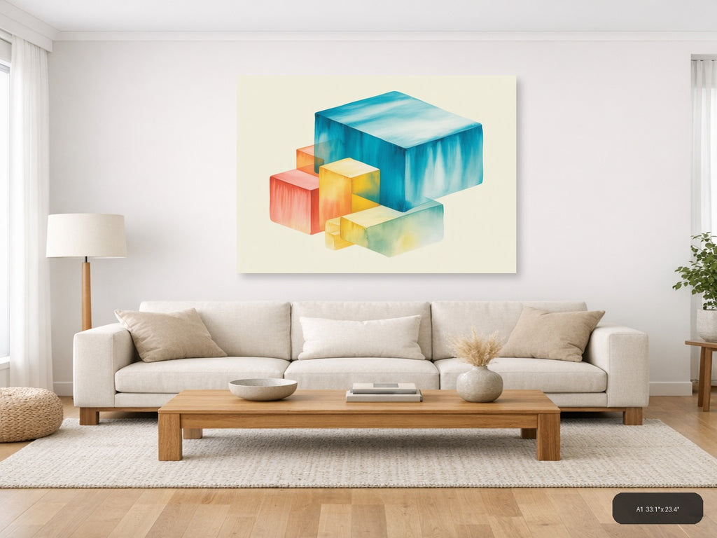 Colorful Geometric Watercolor Blocks Wall Art — A1 / Living Room