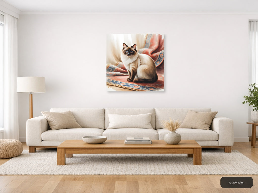 Siamese Cat with Blue Eyes Watercolor Wall Art — A2 / Living Room