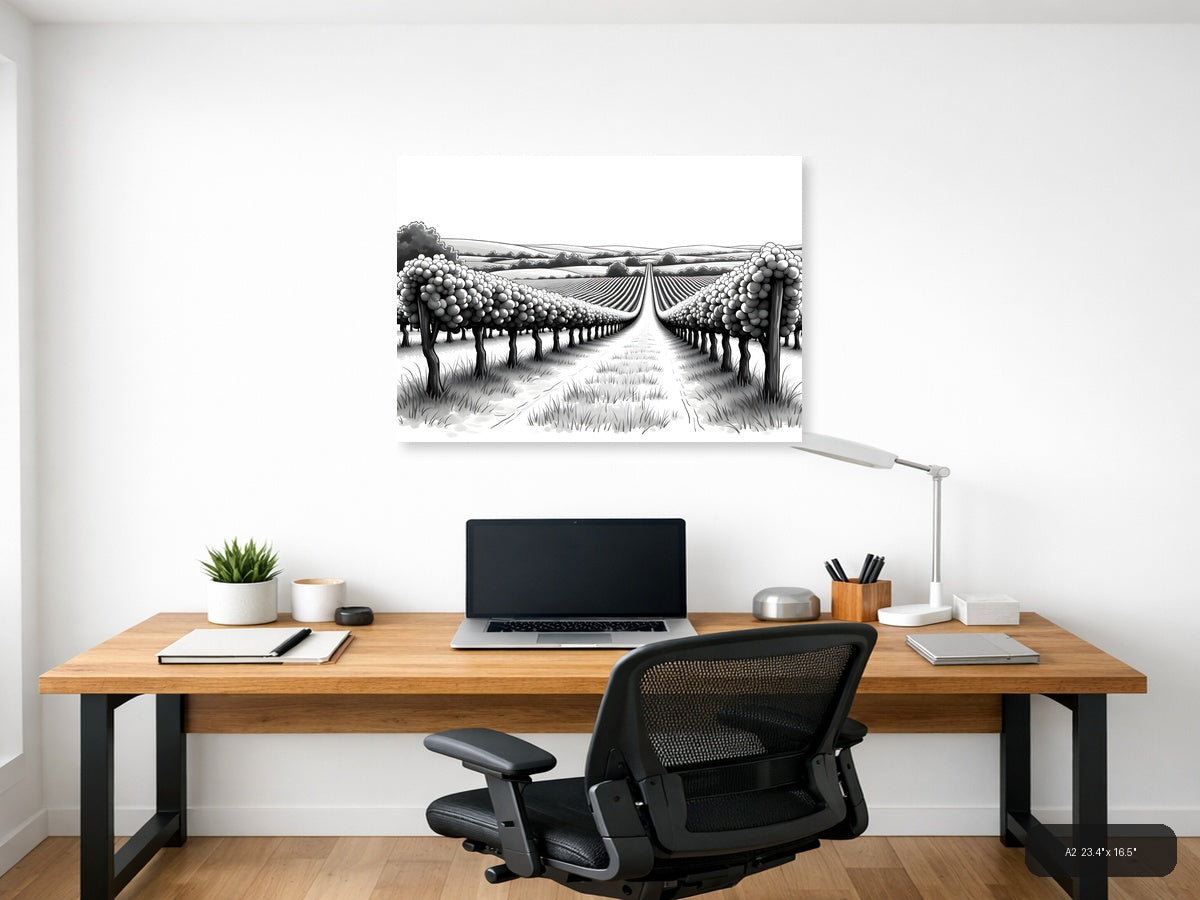 Vineyard Perspective Line Art - Landscape Wall Art — A2 / Office