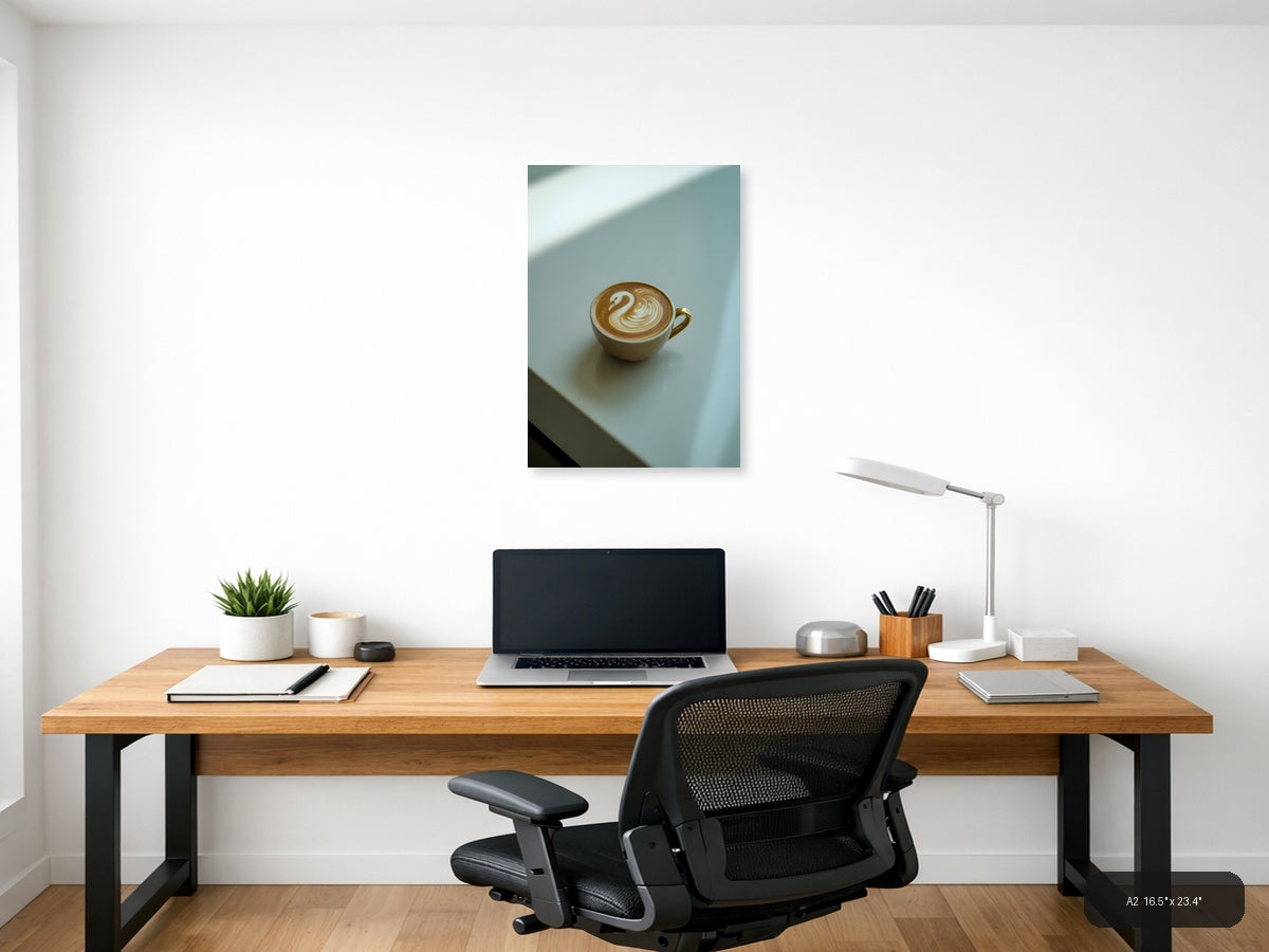 Minimalist Latte Art Swan Coffee Cup Wall Art — A2 / Office