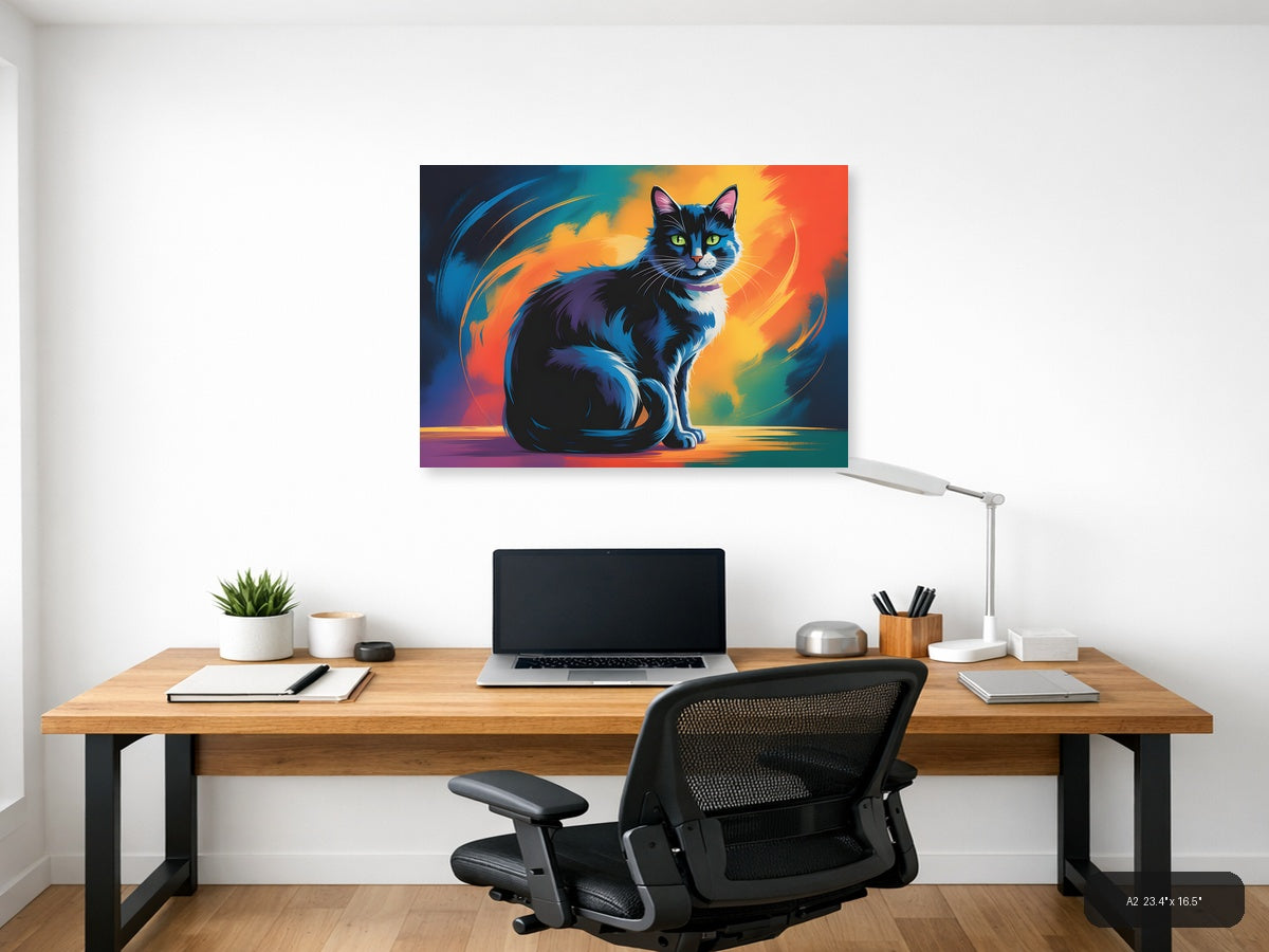 Abstract Colorful Cat Portrait Modern Wall Art — A2 / Office