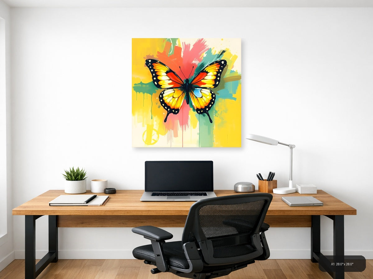 Colorful Abstract Butterfly with Paint Splash Wall Art — A1 / Office