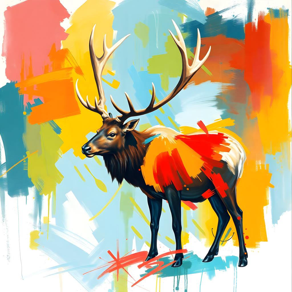 Colorful Abstract Deer with Antlers Wall Art