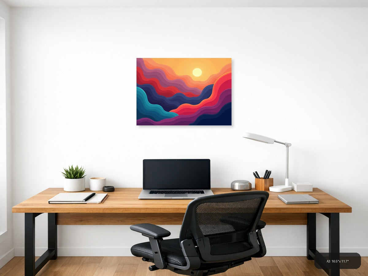 Colorful Abstract Sunset Waves Landscape Wall Art — A3 / Office