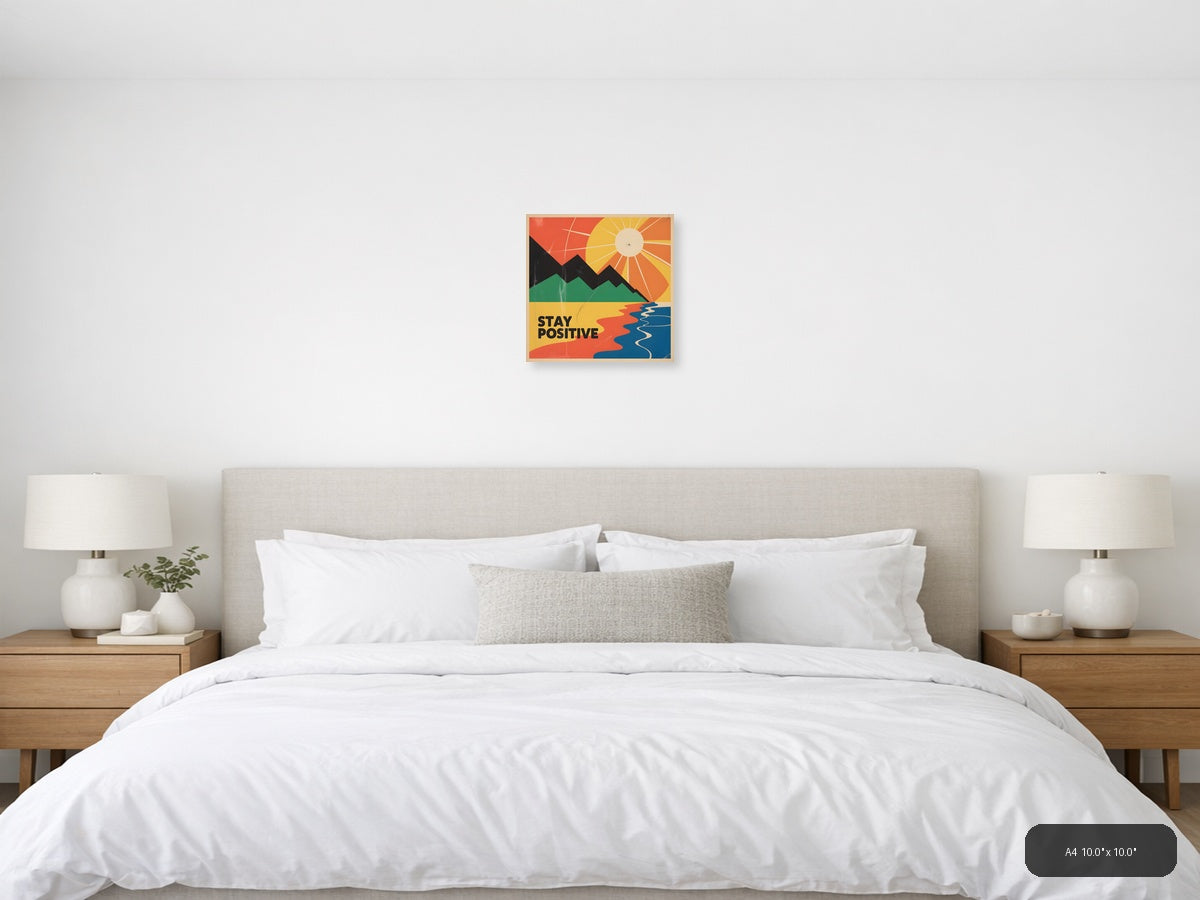 Vintage Retro Landscape with Sun and Mountains Wall Art — A4 / Bedroom