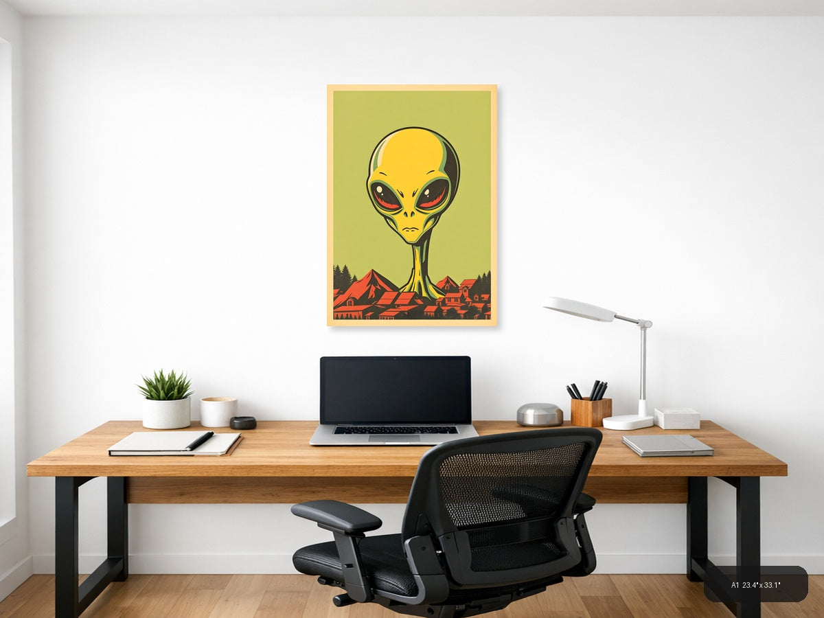 Vintage Alien Invasion Retro Pop Art Wall Art — A1 / Office