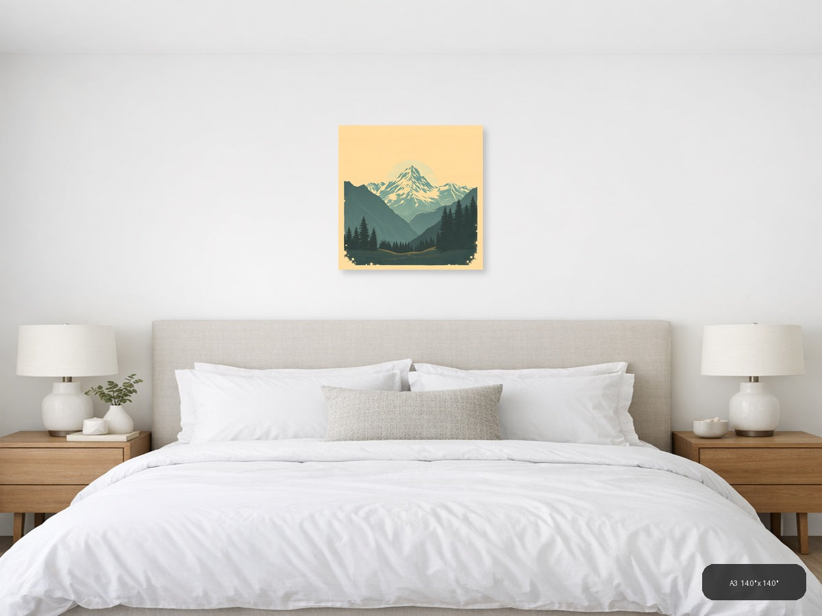 Vintage Mountain Peak Forest Valley Landscape Wall Art — A3 / Bedroom