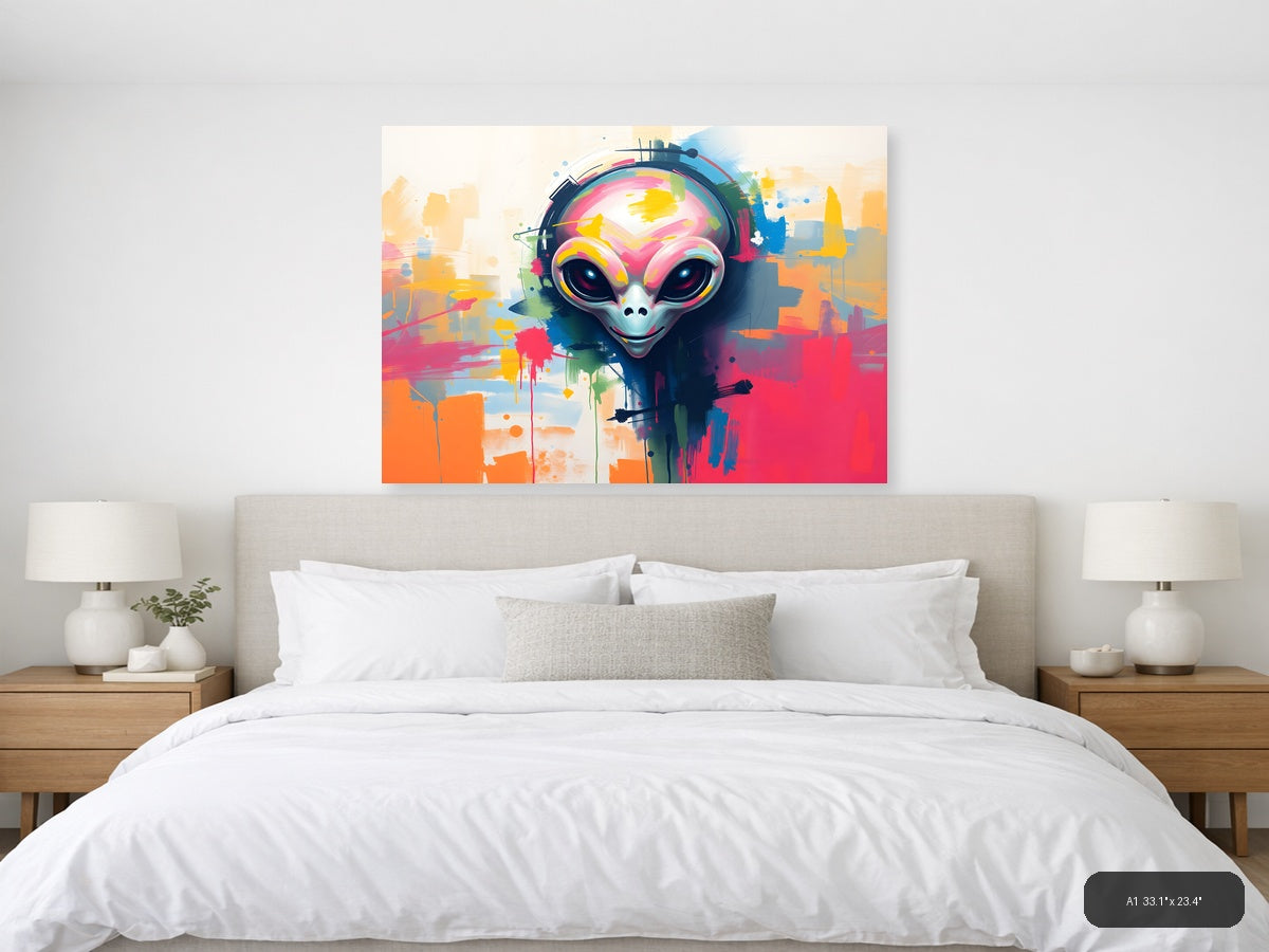 Colorful Alien with Headphones Abstract Wall Art — A1 / Bedroom