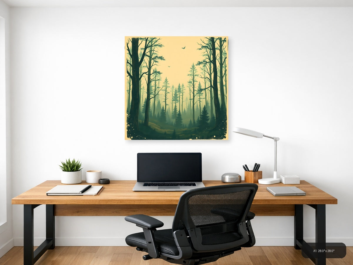 Vintage Forest Mist Landscape Wall Art — A1 / Office