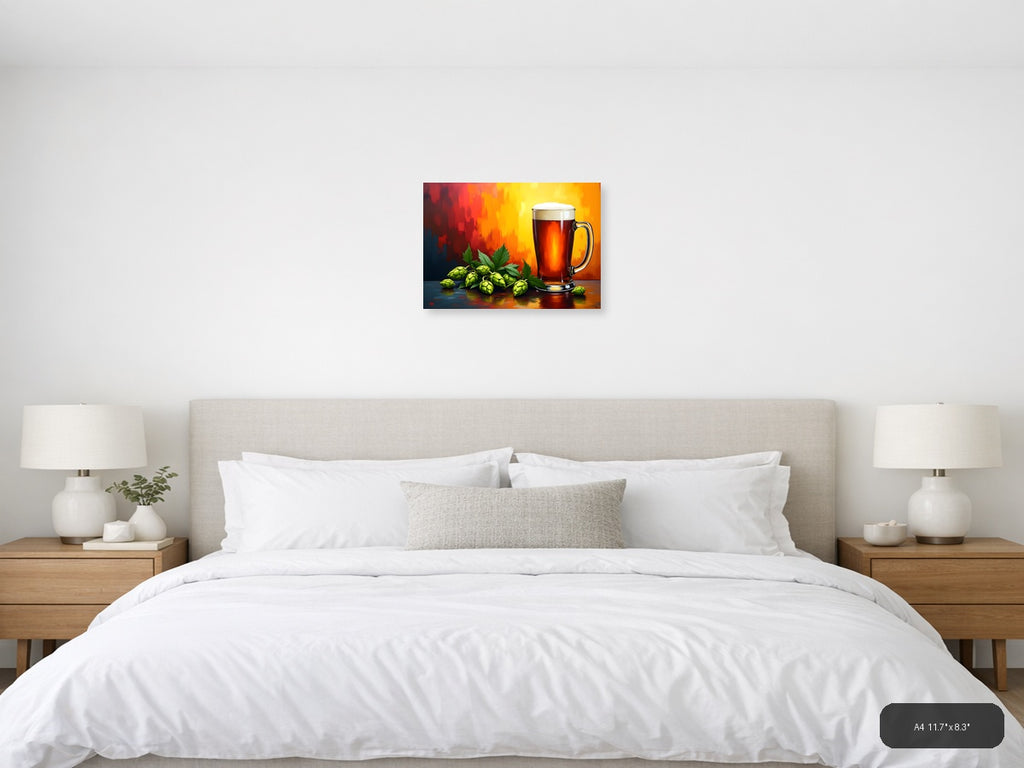 Beer Hops Abstract Red Orange Yellow Wall Art — A4 / Bedroom