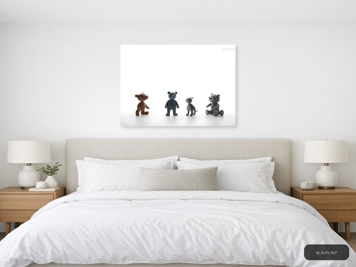 Four Cute Toy Characters Minimalist Wall Art — A2 / Bedroom