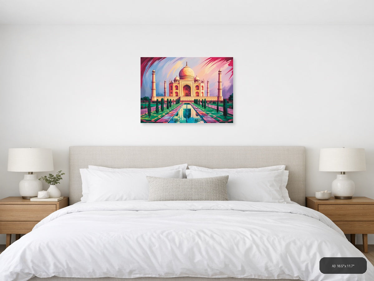 Taj Mahal Abstract Landscape with Reflecting Pool Wall Art — A3 / Bedroom