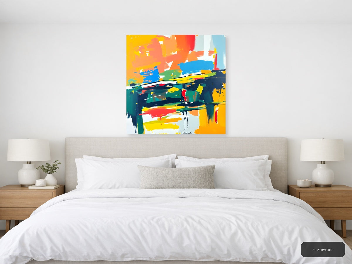 Vibrant Abstract Brushstrokes Colorful Modern Wall Art — A1 / Bedroom
