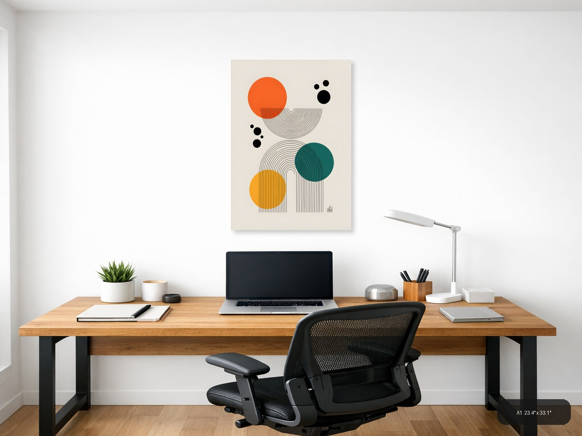 Abstract Line Art with Geometric Circles Wall Art — A1 / Office
