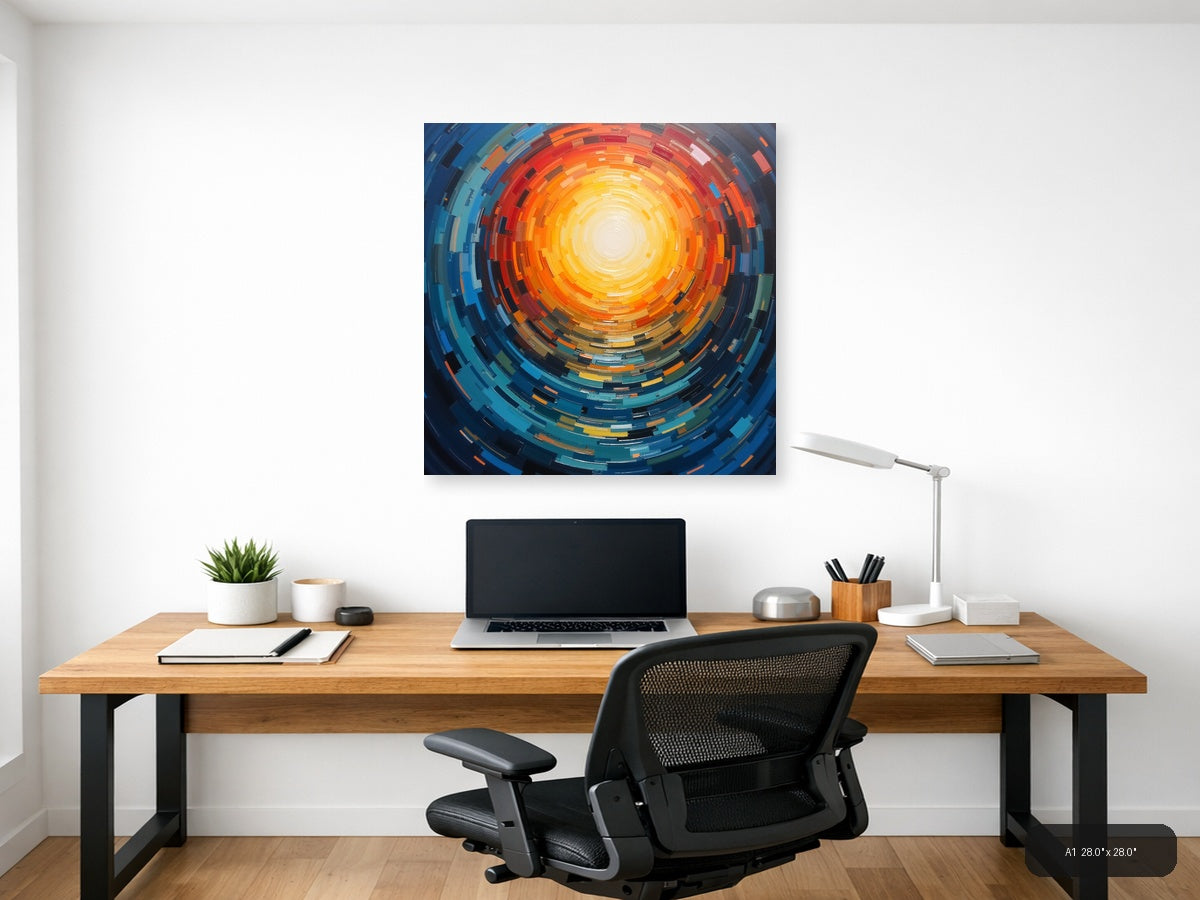 Abstract Concentric Sun Burst Orange Blue Wall Art — A1 / Office