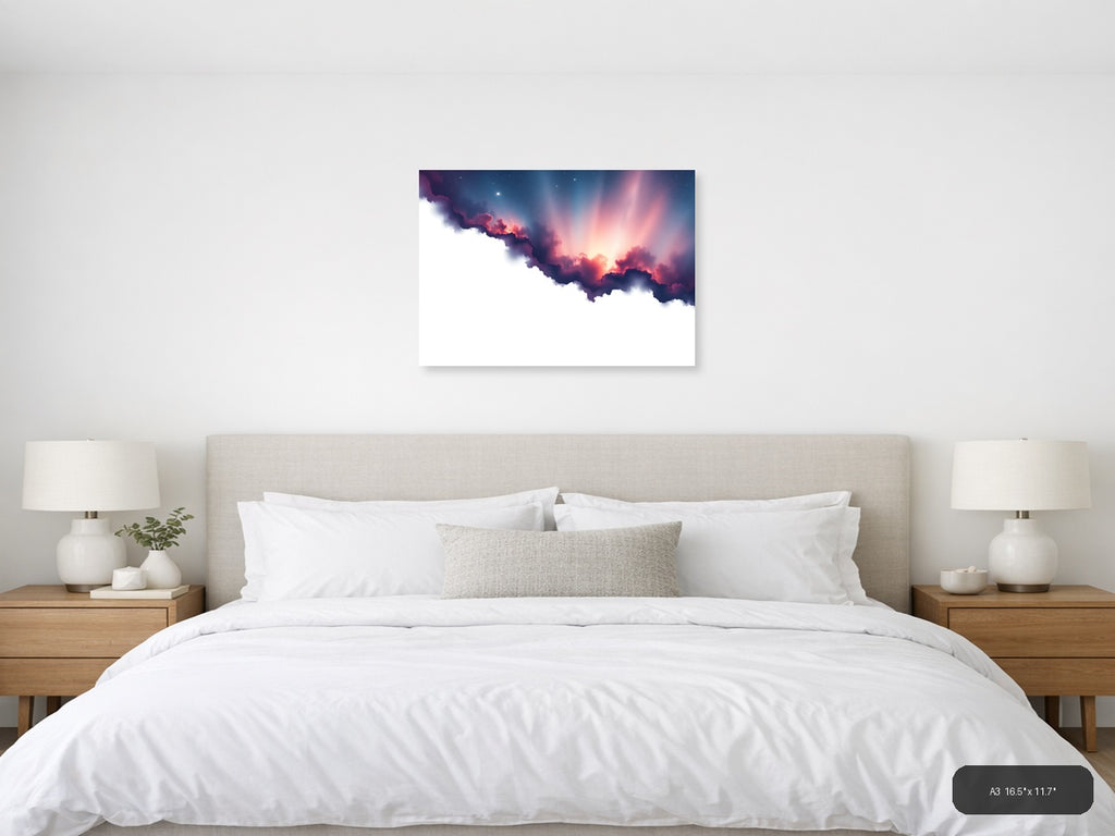 Cosmic Nebula Cloud Minimalist Landscape Wall Art — A3 / Bedroom